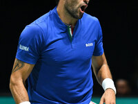 Matteo Berrettini (ITA) competes during the 2024 Davis Cup Finals Group Stage Bologna match between Italy and Belgium at Unipol Arena in Bol...