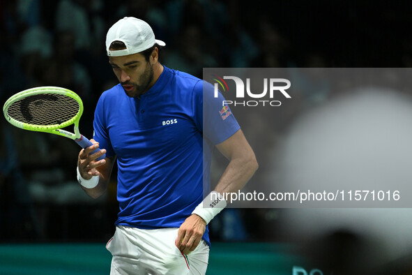 Matteo Berrettini (ITA) competes during the 2024 Davis Cup Finals Group Stage Bologna match between Italy and Belgium at Unipol Arena in Bol...