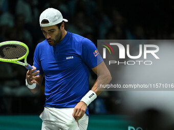 Matteo Berrettini (ITA) competes during the 2024 Davis Cup Finals Group Stage Bologna match between Italy and Belgium at Unipol Arena in Bol...