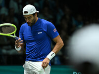 Matteo Berrettini (ITA) competes during the 2024 Davis Cup Finals Group Stage Bologna match between Italy and Belgium at Unipol Arena in Bol...