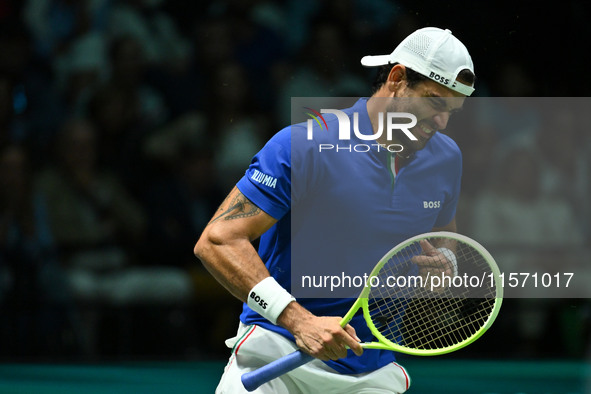 Matteo Berrettini (ITA) competes during the 2024 Davis Cup Finals Group Stage Bologna match between Italy and Belgium at Unipol Arena in Bol...