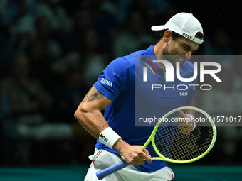 Matteo Berrettini (ITA) competes during the 2024 Davis Cup Finals Group Stage Bologna match between Italy and Belgium at Unipol Arena in Bol...