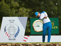 GAINESVILLE, VIRGINIA - SEPTEMBER 13: Carlota Ciganda of Team Europe hits from the 9th tee during Day One of the Solheim Cup at Robert Trent...