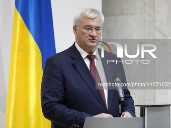 Minister of Foreign Affairs of Ukraine Andrii Sybiha attends a joint news conference with Minister of Foreign Affairs of the Republic of Pol...