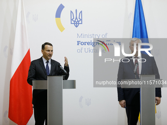 Minister of Foreign Affairs of the Republic of Poland Radoslaw Sikorski and Minister of Foreign Affairs of Ukraine Andrii Sybiha hold a join...