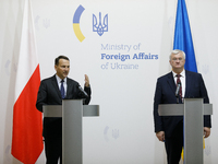 Minister of Foreign Affairs of the Republic of Poland Radoslaw Sikorski and Minister of Foreign Affairs of Ukraine Andrii Sybiha hold a join...