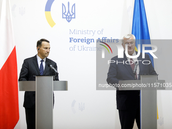 Minister of Foreign Affairs of the Republic of Poland Radoslaw Sikorski and Minister of Foreign Affairs of Ukraine Andrii Sybiha hold a join...