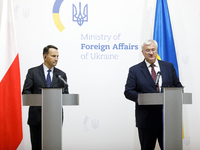 Minister of Foreign Affairs of the Republic of Poland Radoslaw Sikorski and Minister of Foreign Affairs of Ukraine Andrii Sybiha hold a join...