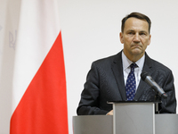 Minister of Foreign Affairs of the Republic of Poland Radoslaw Sikorski attends a joint news conference with Minister of Foreign Affairs of...