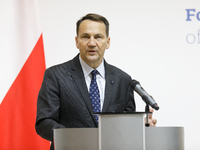 Minister of Foreign Affairs of the Republic of Poland Radoslaw Sikorski attends a joint news conference with Minister of Foreign Affairs of...