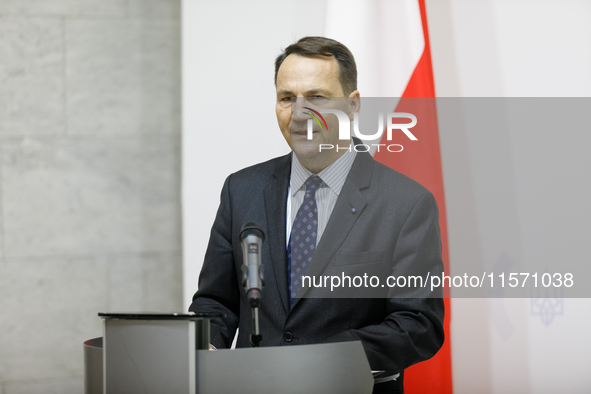 Minister of Foreign Affairs of the Republic of Poland Radoslaw Sikorski attends a joint news conference with Minister of Foreign Affairs of...