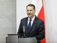 Minister of Foreign Affairs of the Republic of Poland Radoslaw Sikorski attends a joint news conference with Minister of Foreign Affairs of...