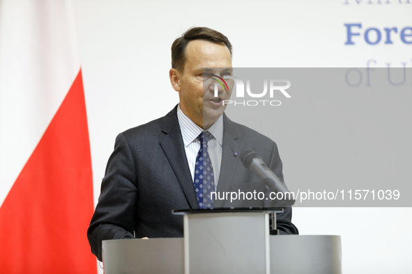 Minister of Foreign Affairs of the Republic of Poland Radoslaw Sikorski attends a joint news conference with Minister of Foreign Affairs of...