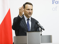 Minister of Foreign Affairs of the Republic of Poland Radoslaw Sikorski attends a joint news conference with Minister of Foreign Affairs of...