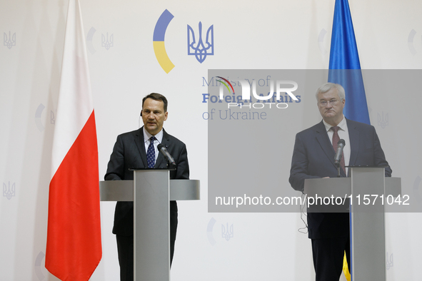 Minister of Foreign Affairs of the Republic of Poland Radoslaw Sikorski and Minister of Foreign Affairs of Ukraine Andrii Sybiha hold a join...