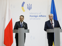 Minister of Foreign Affairs of the Republic of Poland Radoslaw Sikorski and Minister of Foreign Affairs of Ukraine Andrii Sybiha hold a join...