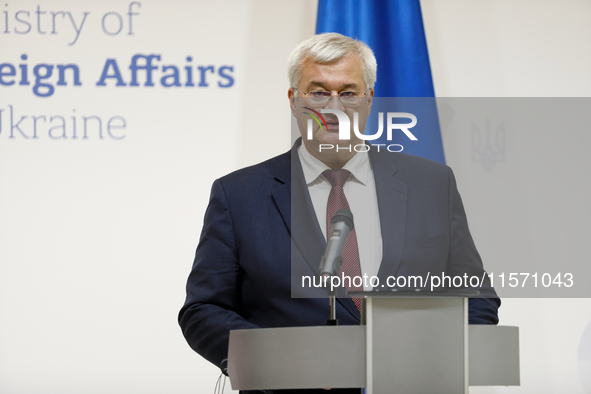 Minister of Foreign Affairs of Ukraine Andrii Sybiha attends a joint news conference with Minister of Foreign Affairs of the Republic of Pol...