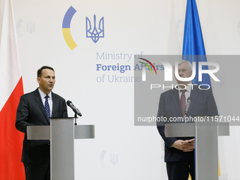 Minister of Foreign Affairs of the Republic of Poland Radoslaw Sikorski and Minister of Foreign Affairs of Ukraine Andrii Sybiha hold a join...