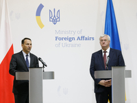 Minister of Foreign Affairs of the Republic of Poland Radoslaw Sikorski and Minister of Foreign Affairs of Ukraine Andrii Sybiha hold a join...