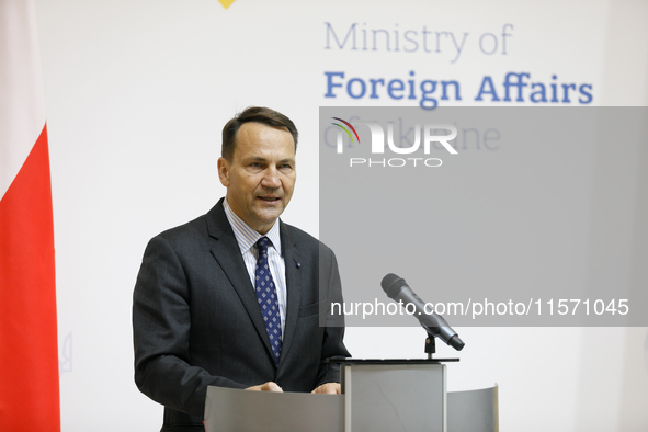 Minister of Foreign Affairs of the Republic of Poland Radoslaw Sikorski attends a joint news conference with Minister of Foreign Affairs of...