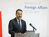 Minister of Foreign Affairs of the Republic of Poland Radoslaw Sikorski attends a joint news conference with Minister of Foreign Affairs of...