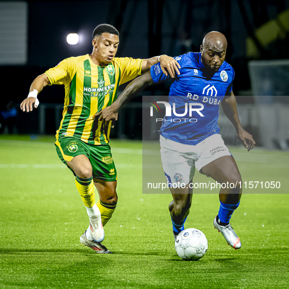 ADO Den Haag player Steven van der Sloot and FC Den Bosch player Danzell Gravenberch during the match Den Bosch vs. ADO at De Vliert for the...