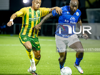 ADO Den Haag player Steven van der Sloot and FC Den Bosch player Danzell Gravenberch during the match Den Bosch vs. ADO at De Vliert for the...