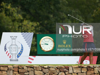 GAINESVILLE, VIRGINIA - SEPTEMBER 13: Lilia Vu of Team USA hits from the 9th tee during Day One of the Solheim Cup at Robert Trent Jones Gol...