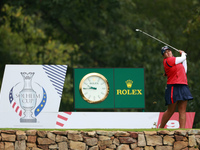 GAINESVILLE, VIRGINIA - SEPTEMBER 13: Lilia Vu of Team USA hits from the 9th tee during Day One of the Solheim Cup at Robert Trent Jones Gol...