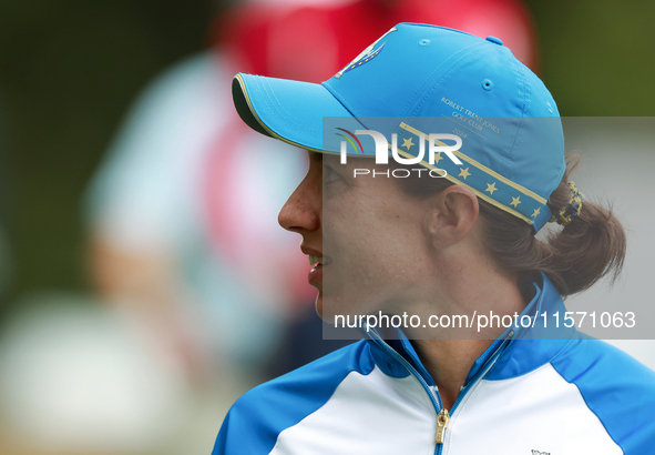 GAINESVILLE, VIRGINIA - SEPTEMBER 13: Carlota Ciganda of Team Europe walks from the 9th tee during Day One of the Solheim Cup at Robert Tren...