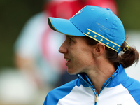 GAINESVILLE, VIRGINIA - SEPTEMBER 13: Carlota Ciganda of Team Europe walks from the 9th tee during Day One of the Solheim Cup at Robert Tren...