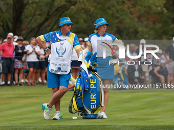 GAINESVILLE, VIRGINIA - SEPTEMBER 13: Madelene Sagstrom of of Team Europe waits on the third hole during Fourball Matches on Day One of the...