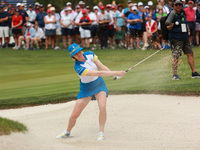 GAINESVILLE, VIRGINIA - SEPTEMBER 13: Madelene Sagstrom of of Team Europe hits out of the bunker toward the third green during Fourball Matc...