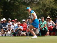 GAINESVILLE, VIRGINIA - SEPTEMBER 13: Charley Hull of Team Europe reacts to her putt on the third green during Fourball Matches on Day One o...