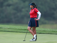 GAINESVILLE, VIRGINIA - SEPTEMBER 13: Lilia Vu of Team USA waits on the 9th green during Day One of the Solheim Cup at Robert Trent Jones Go...