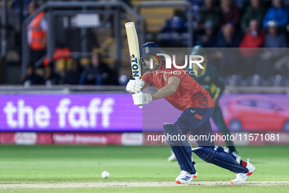 Will Jacks of England is in action with the bat during the Second Vitality T20 International match between England and Australia at Sofia Ga...