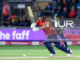 Will Jacks of England is in action with the bat during the Second Vitality T20 International match between England and Australia at Sofia Ga...