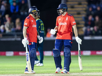 #61, Phil Salt of England (left) with #85, Will Jacks at the crease during the Second Vitality T20 International match between England and A...