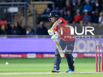 Jordan Cox of England bats during the Second Vitality T20 International match between England and Australia at Sofia Gardens in Cardiff, Wal...