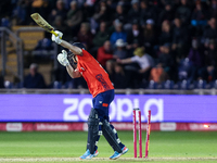 Jordan Cox of England is bowled by Sean Abbott of Australia during the Second Vitality T20 International match between England and Australia...