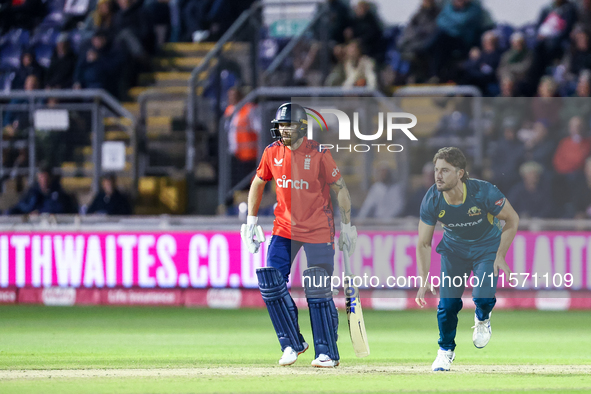 Marcus Stones of Australia bowls during the Second Vitality T20 International match between England and Australia at Sofia Gardens in Cardif...