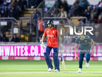 Marcus Stones of Australia bowls during the Second Vitality T20 International match between England and Australia at Sofia Gardens in Cardif...