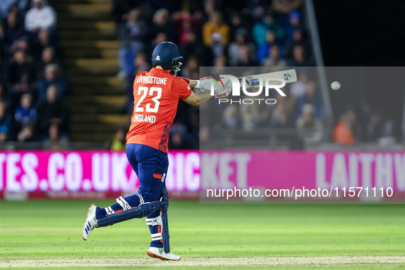 Liam Livingstone of England bats during the Second Vitality T20 International match between England and Australia in Cardiff, Wales, on Sept...