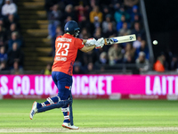 Liam Livingstone of England bats during the Second Vitality T20 International match between England and Australia in Cardiff, Wales, on Sept...