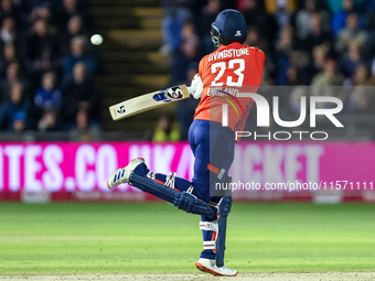 Liam Livingstone of England bats during the Second Vitality T20 International match between England and Australia in Cardiff, Wales, on Sept...