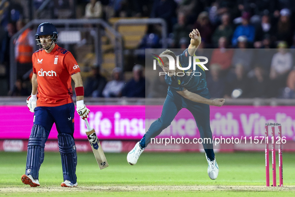 Cameron Green of Australia bowls during the Second Vitality T20 International match between England and Australia at Sofia Gardens in Cardif...