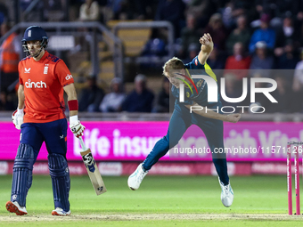 Cameron Green of Australia bowls during the Second Vitality T20 International match between England and Australia at Sofia Gardens in Cardif...