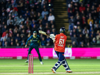 Phil Salt of England is in action at the crease during the Second Vitality T20 International match between England and Australia at Sofia Ga...