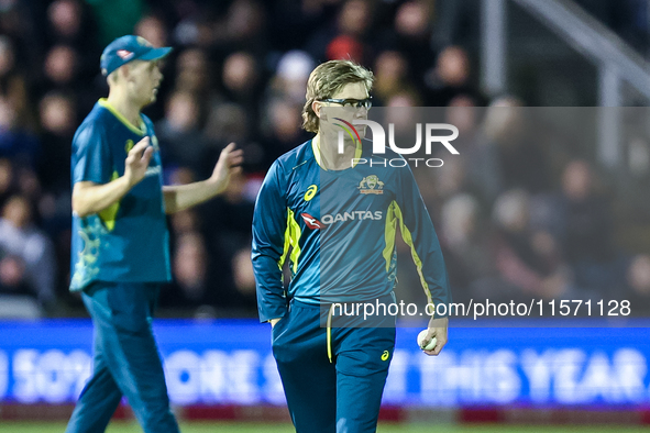 Adam Zampa of Australia prepares to bowl during the Second Vitality T20 International match between England and Australia in Cardiff, Wales,...