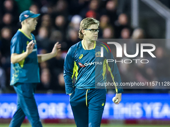 Adam Zampa of Australia prepares to bowl during the Second Vitality T20 International match between England and Australia in Cardiff, Wales,...